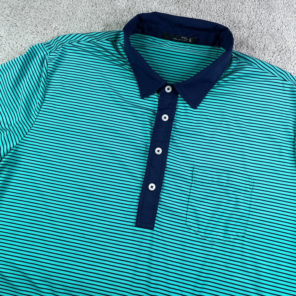 RLX Ralph Lauren Polo Shirt Mens XXL Blue Teal Striped Golf Performance